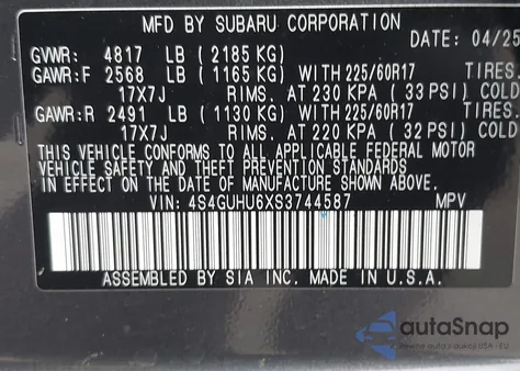 2025 Subaru Crosstrek Wilderness из США, поврежденный, VIN 4S4GUHU6XS3744587